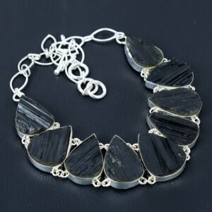 Black Tourmaline Pear Gemstone Necklace: Handmade 925 Sterling Silver