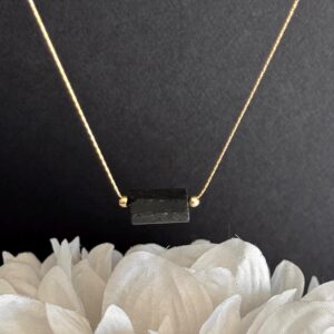 Black Tourmaline Raw Crystal Necklace, Protection Jewelry, Adjustable Chain