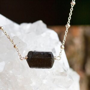 Raw Black Tourmaline Necklace - Empath Protection - Emf Jewelry - October Birthstone - Libra Necklace - - Black Stone Necklace