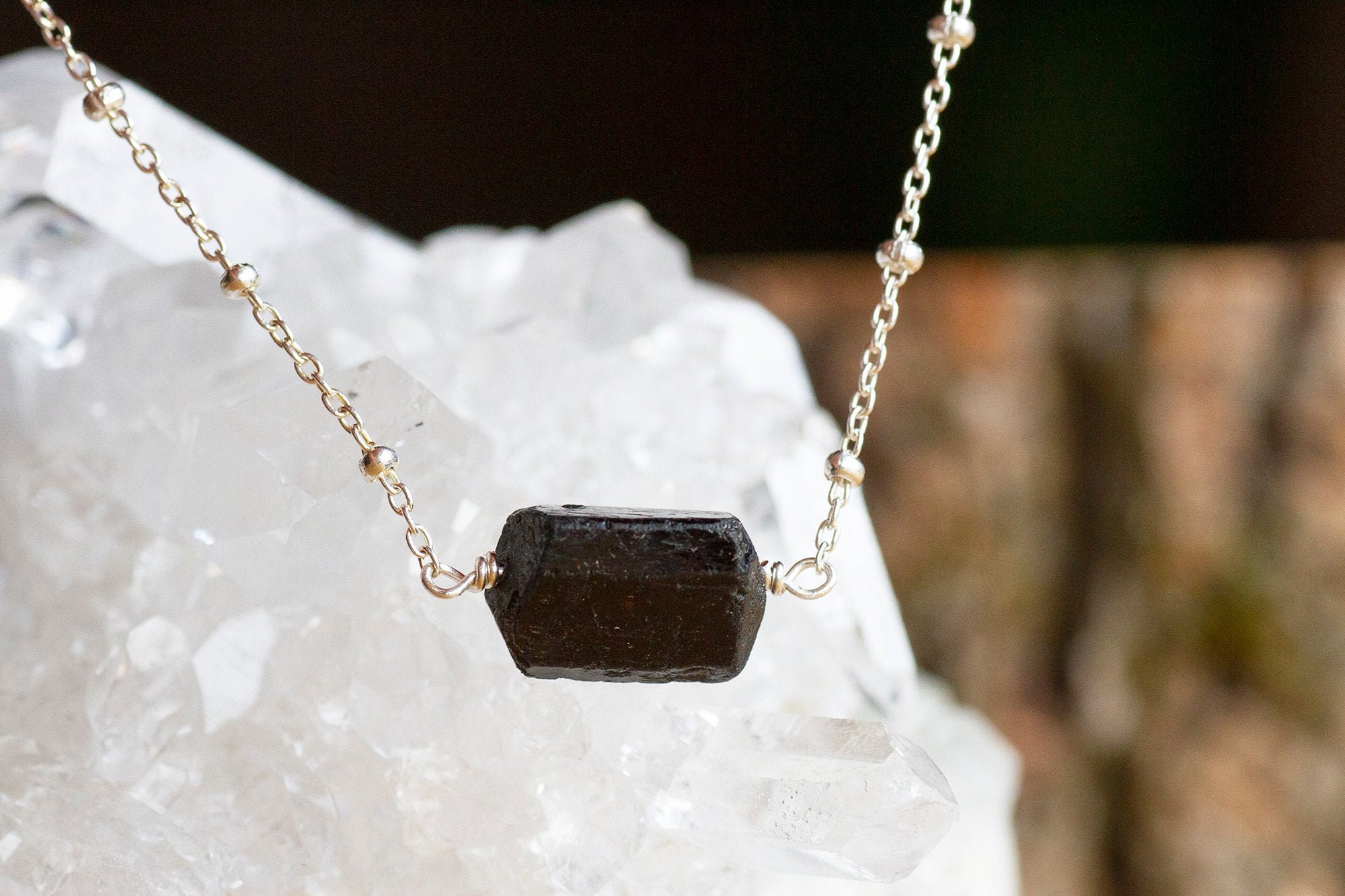 Raw Black Tourmaline Necklace - Empath Protection - Emf Jewelry - October Birthstone - Libra Necklace - - Black Stone Necklace