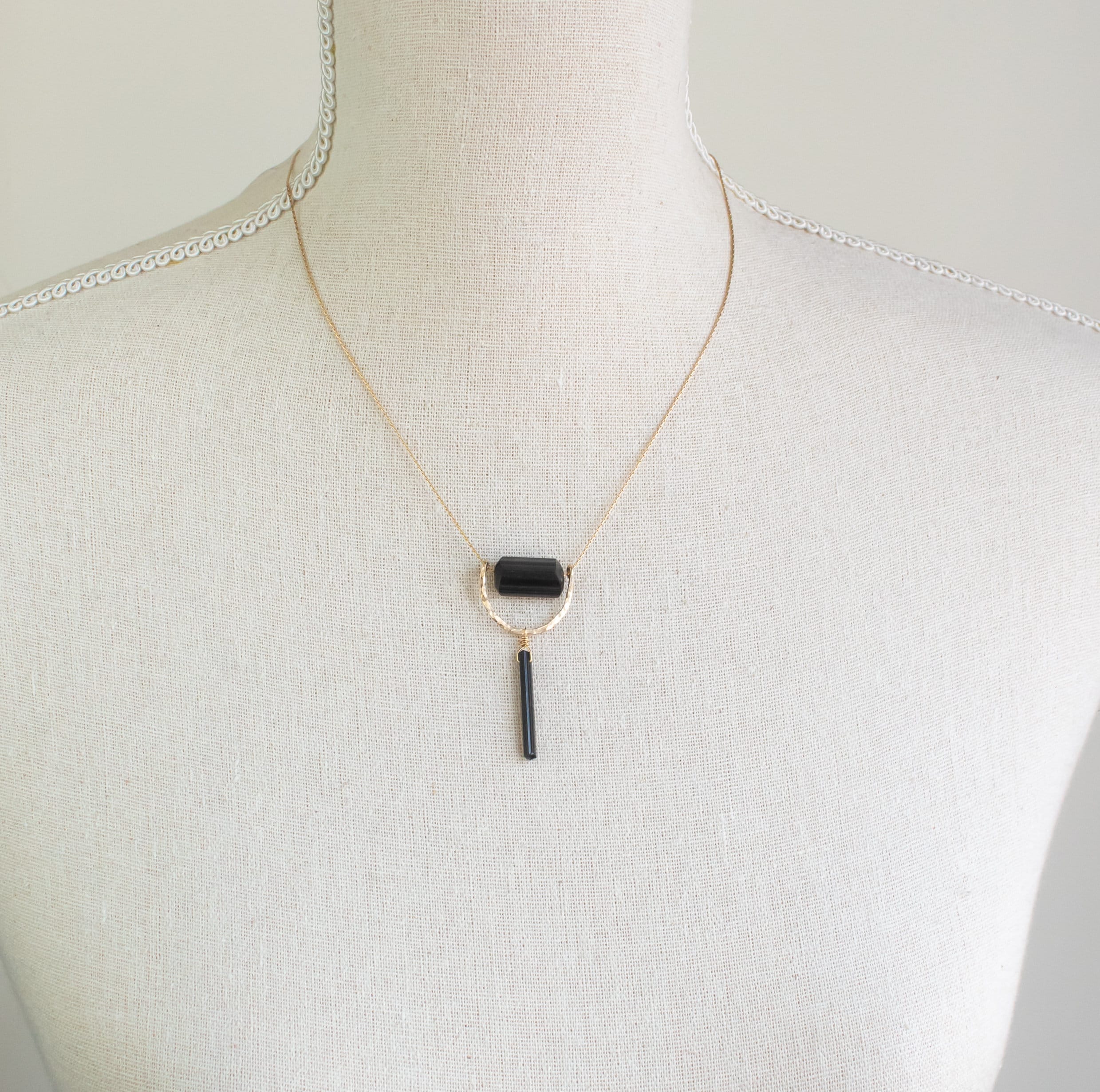 Raw Black Tourmaline Necklace: Gold, Silver, October Birthstone