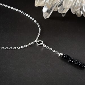 Raw Black Tourmaline Lariat Y Necklace, Grounding Black Tourmaline Necklace Or Choker, Emf Protection Gemstone Jewelry
