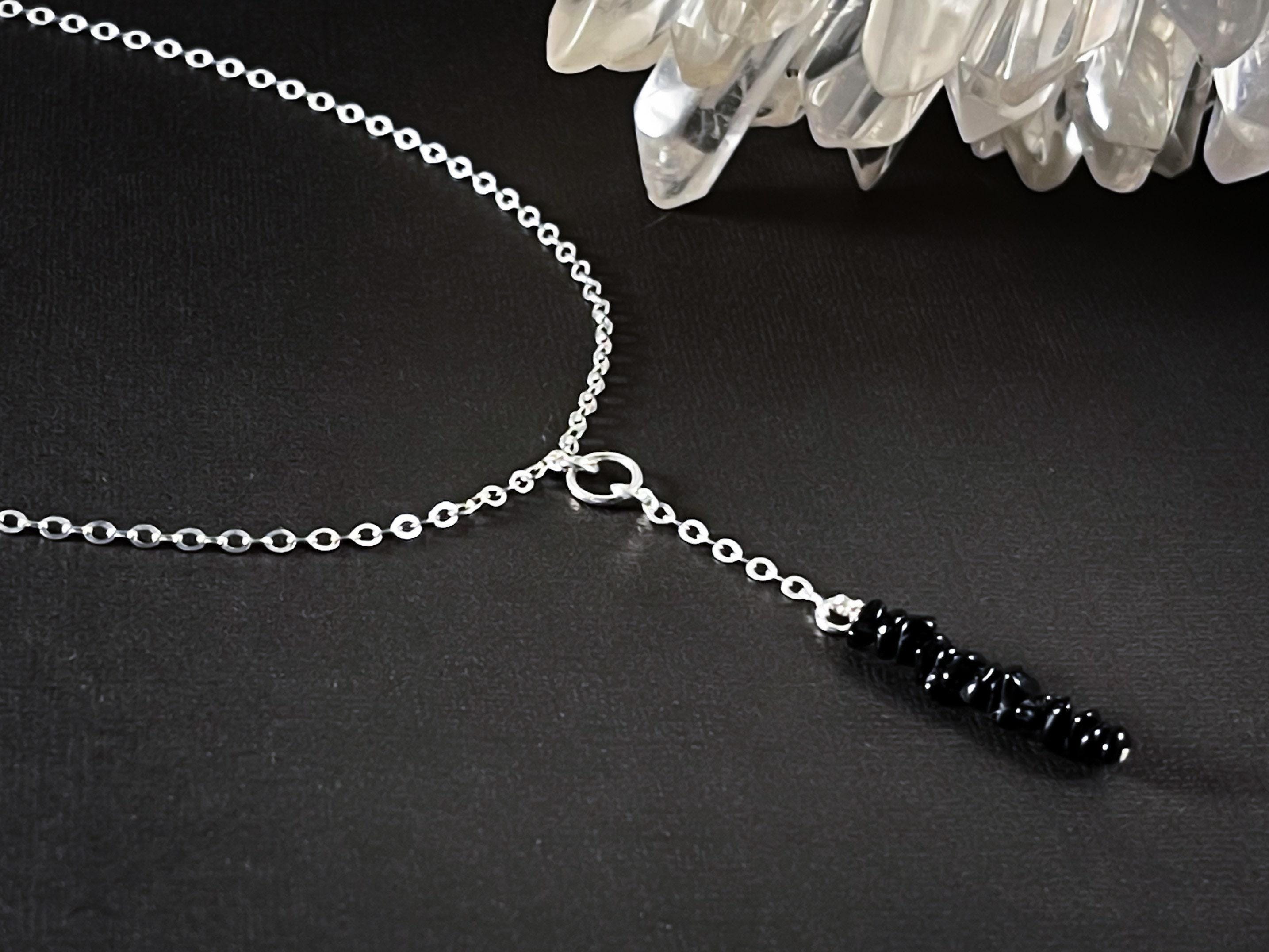Raw Black Tourmaline Lariat Y Necklace, Grounding Black Tourmaline Necklace Or Choker, Emf Protection Gemstone Jewelry