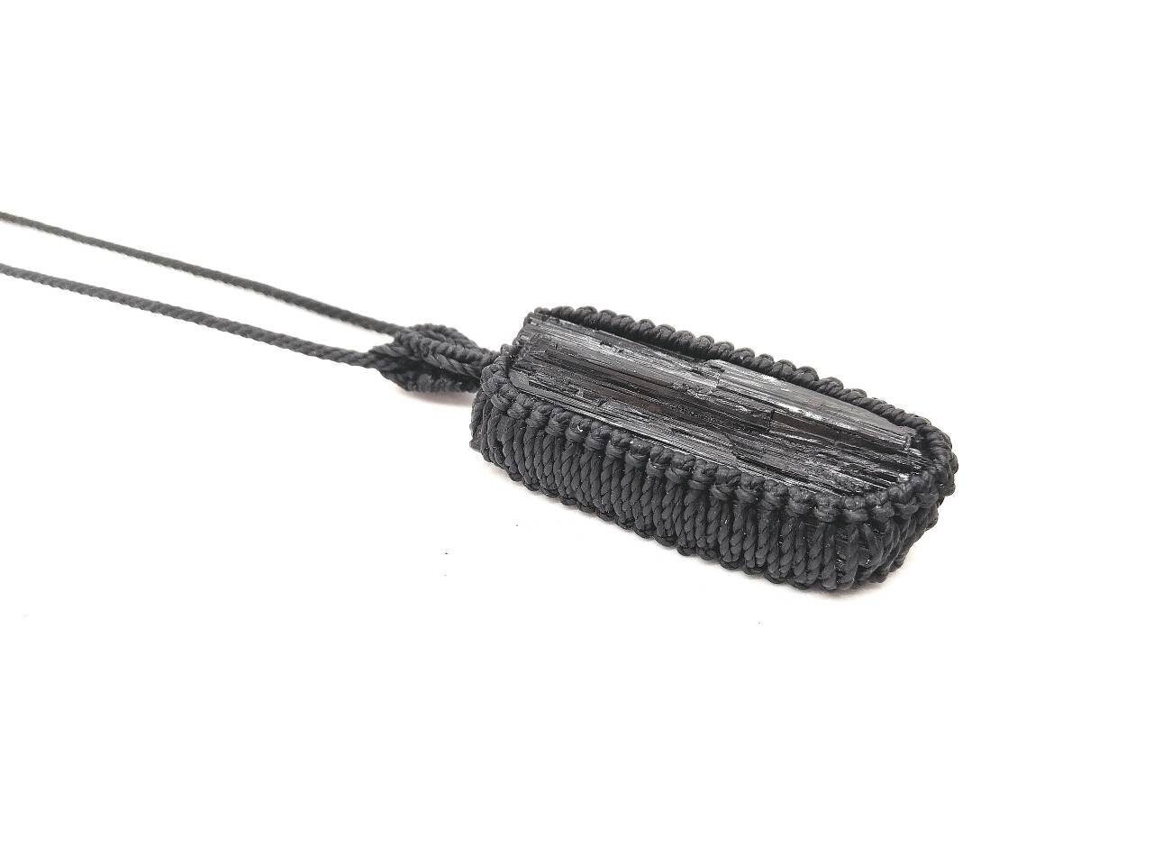 Raw Black Tourmaline Necklace: Macrame Crystal Healing Stone