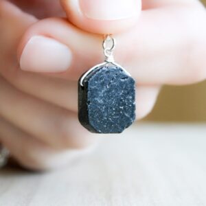 Raw Black Tourmaline Necklace: Sterling Silver Rough Gemstone, Protection