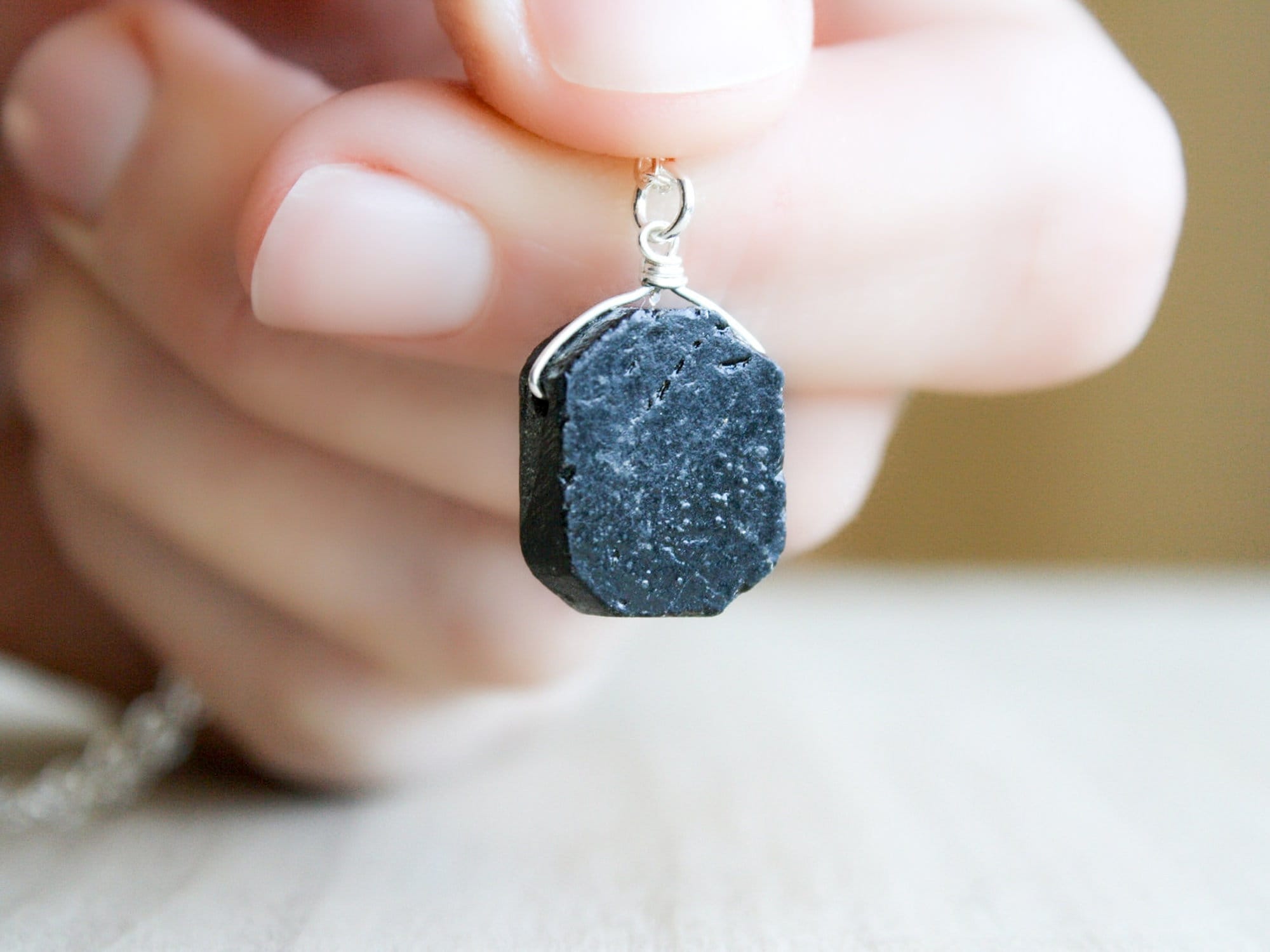 Raw Black Tourmaline Necklace: Sterling Silver Rough Gemstone, Protection