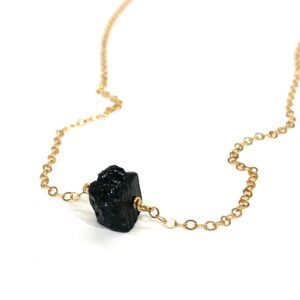 Raw Black Tourmaline Stone Bar Necklace - Protection Jewelry For Empaths - Healing Crystal Chokers