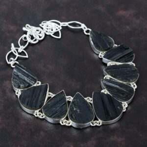 Black Tourmaline Necklace: Rough Gemstone, 925 Sterling Silver, Adjustable Chain
