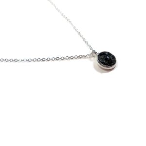 Black Tourmaline Silver Plated 18" Crushed Stone Round Necklace