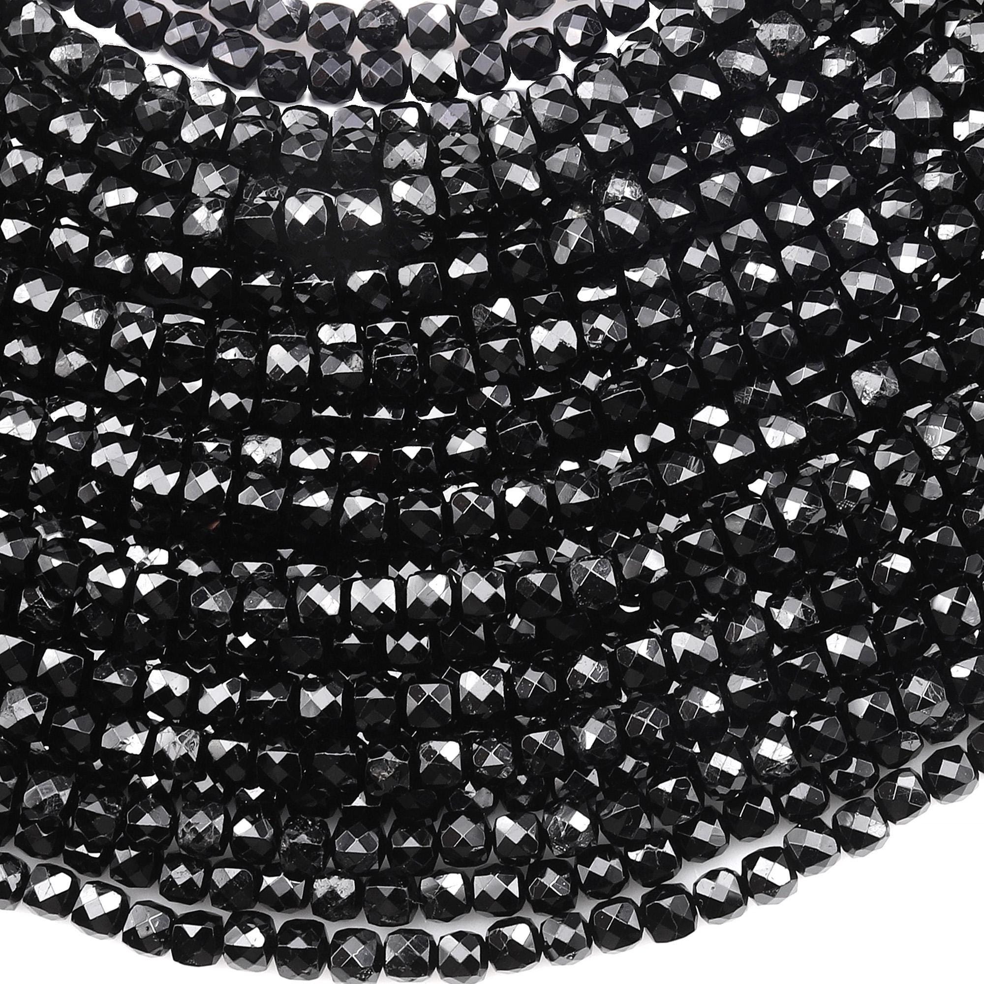 Aaa Natural Black Tourmaline Faceted 4mm Cube Beads 15.5" Strand