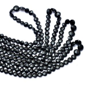 AAA+ Black Tourmaline Gemstone 6mm-10mm Faceted Heart Briolette Beads | 8inch Strand | Natural Black Tourmaline Straight Drill Fancy Beads