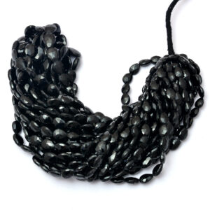 AAA+ Black Tourmaline Gemstone 8mm-10mm Faceted Pear Briolette Beads | 8inch Strand | Natural Black Tourmaline Straight Drill Fancy Beads