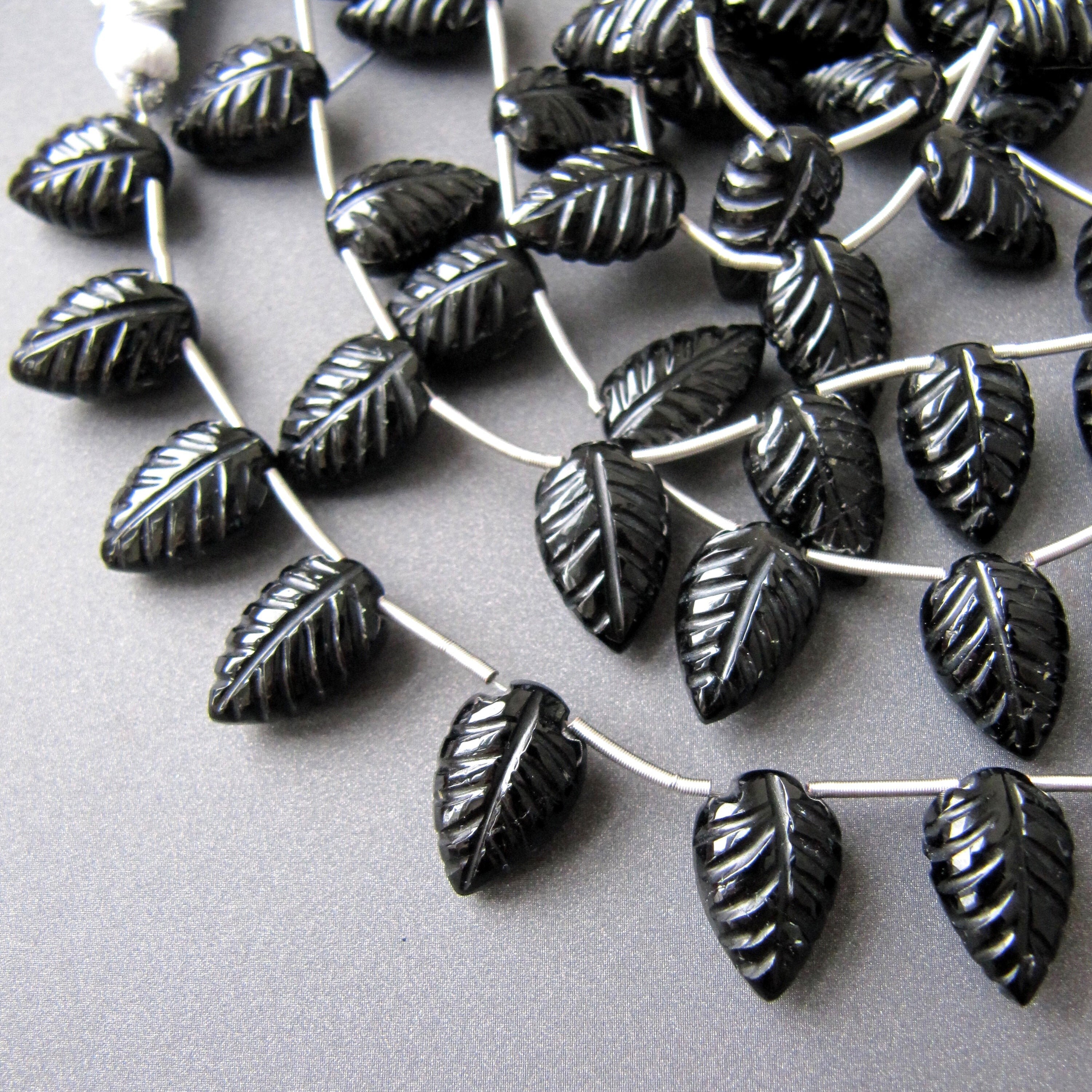 Black Tourmaline Carved Leaves • 14x9mm • Pairs Available • Aaa / Aa Micro Faceted Briolettes • Natural Gemstone • Jet Black