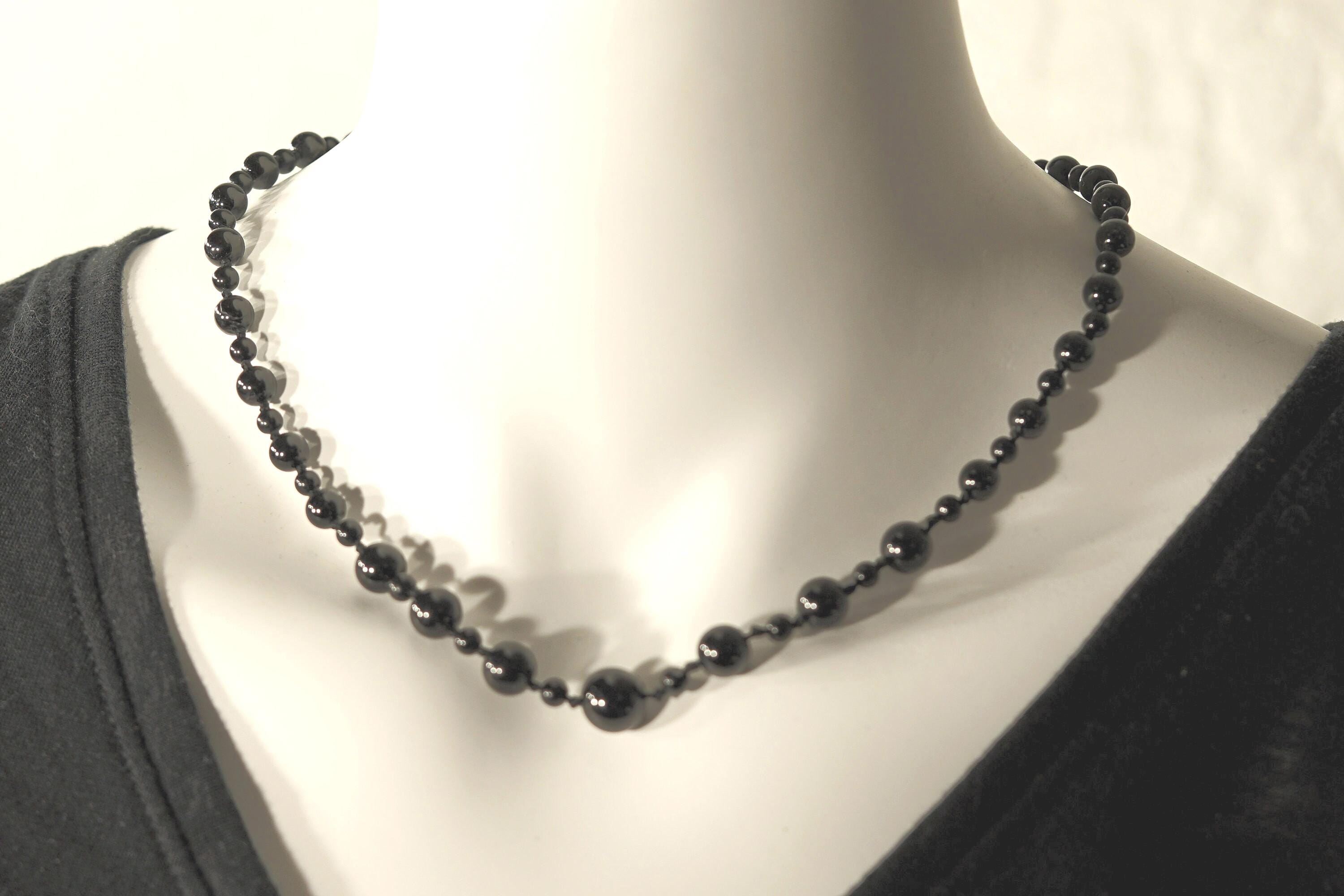 Black Tourmaline Choker • Customizable Knotted Beads • Protection & Grounding Stone • Silver Clasp • Grounding Jewelry • 3576