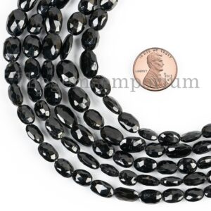 Faceted Black Tourmaline Oval Beads, Straight Drill (5x7-8x12mm),Gemstone Beads Supplies