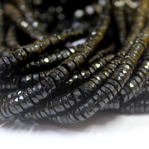 Black Tourmaline Faceted Tyre Beads: 6-6.5mm Gemstone Wheel Beads