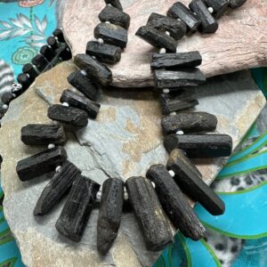 Fascinating Raw Natural rustic Black Tourmaline stick wand point beads 18-24mm / 1mm hole -  Unusual Beads