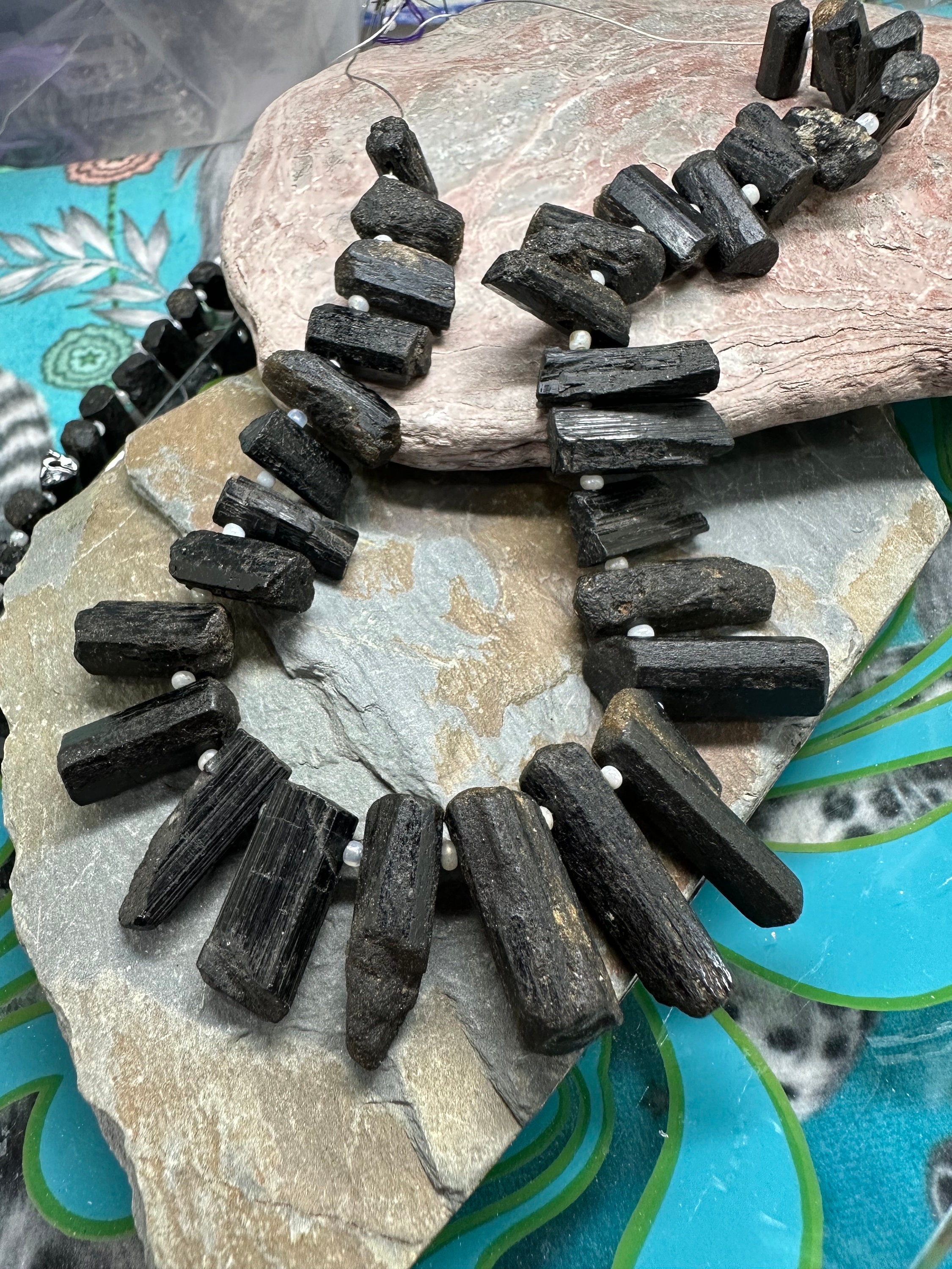 Fascinating Raw Natural Rustic Black Tourmaline Stick Wand Point Beads 18-24mm / 1mm Hole - Unusual Beads