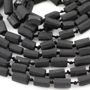 Black Tourmaline- Freeform Barrel Beads- High Quality- 9x13mm- Full Strand 16" - 24 Pieces