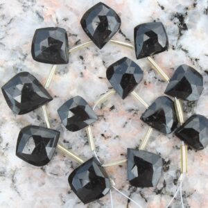 Black Tourmaline Gemstone Faceted Leaf Shape Briolette Beads | 12 Pieces Beads I Size - 11x12--13x16 Mm Approx. Gemstone Briolette [024]