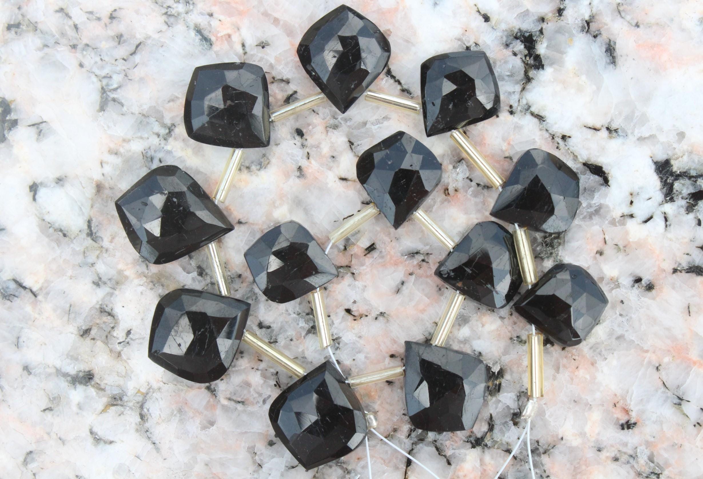 Black Tourmaline Gemstone Faceted Leaf Shape Briolette Beads | 12 Pieces Beads I Size - 11x12--13x16 Mm Approx. Gemstone Briolette [024]