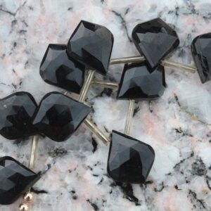 Black Tourmaline Gemstone Faceted Leaf-shaped Briolette Beads , 5 Matched Pairs (10 Beads) Size—13x17 Mm App. I Make Jewelry: I Sale [086]