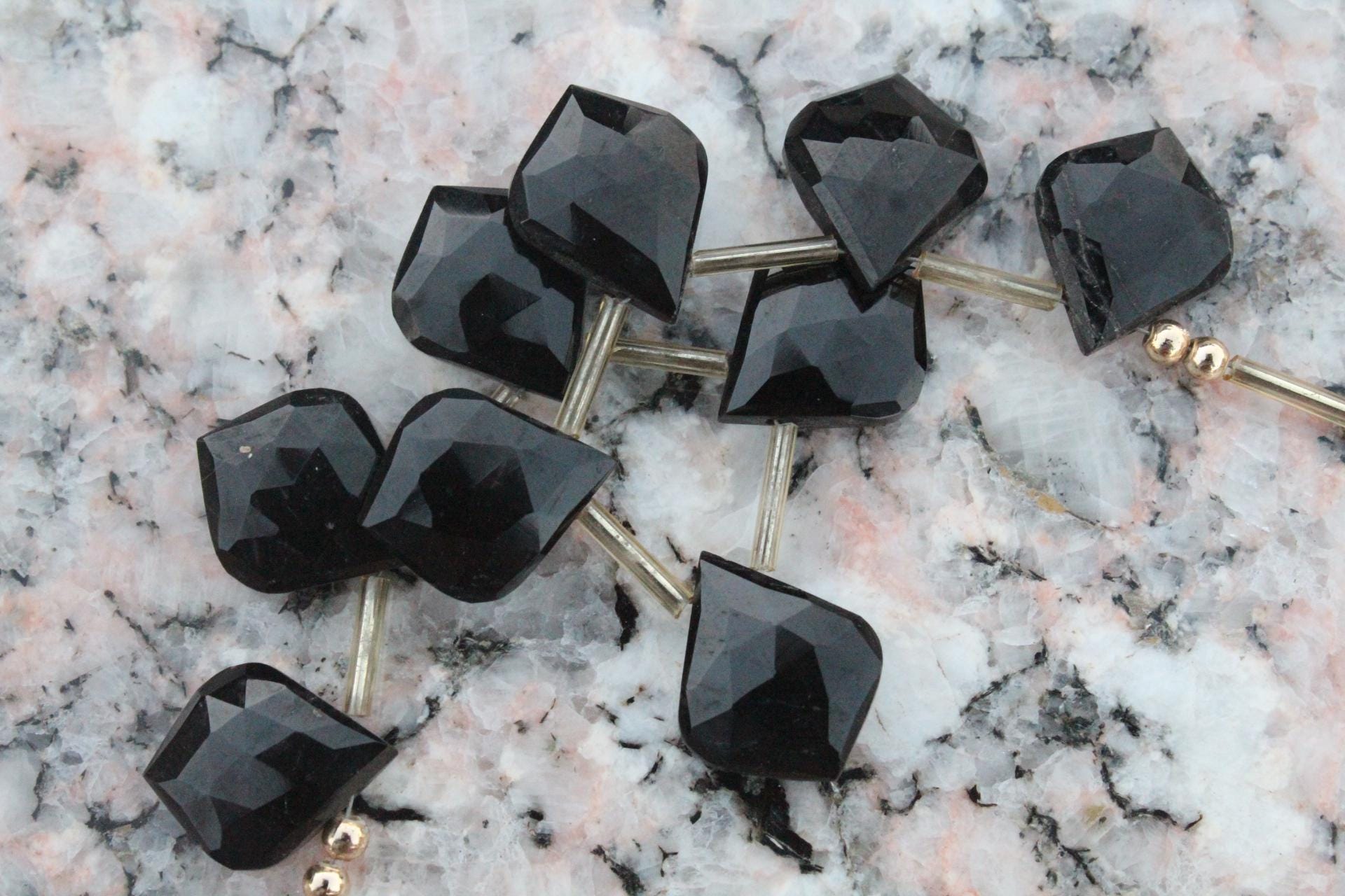 Black Tourmaline Gemstone Faceted Leaf-shaped Briolette Beads , 5 Matched Pairs (10 Beads) Size—13x17 Mm App. I Make Jewelry: I Sale [086]