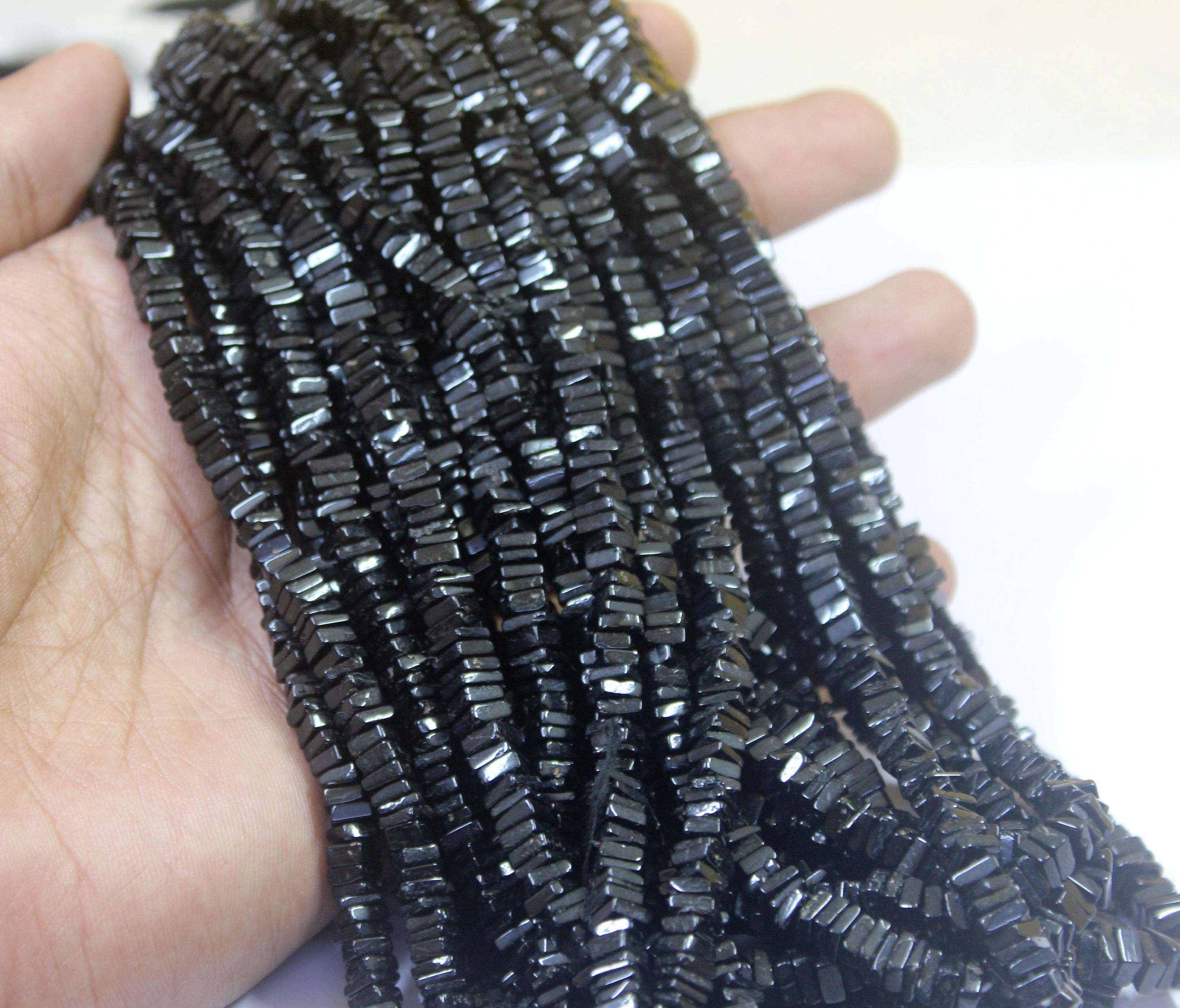 Black Tourmaline Heishi Beads: 5-5.5mm Gemstone Strand, 16"
