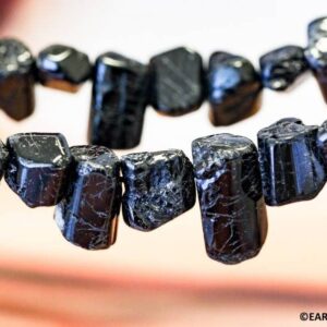 L/ Black Tourmaline 18x8mm Fancy Tube Drop Beads 16" Strand Natural Gemstone Beads Size Varies For Jewelry Making