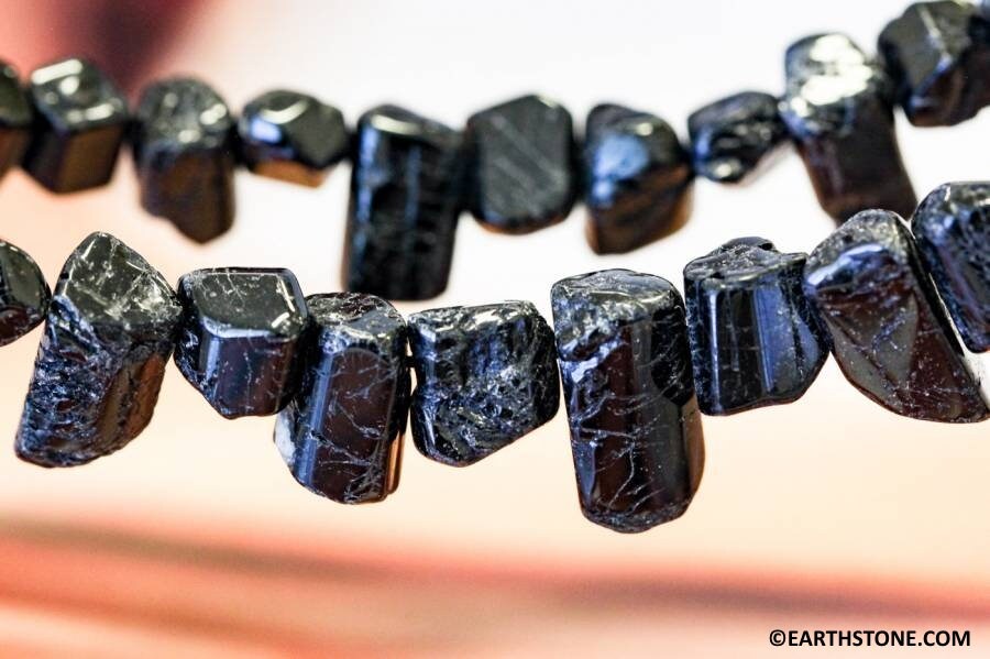 L/ Black Tourmaline 18x8mm Fancy Tube Drop Beads 16" Strand Natural Gemstone Beads Size Varies For Jewelry Making