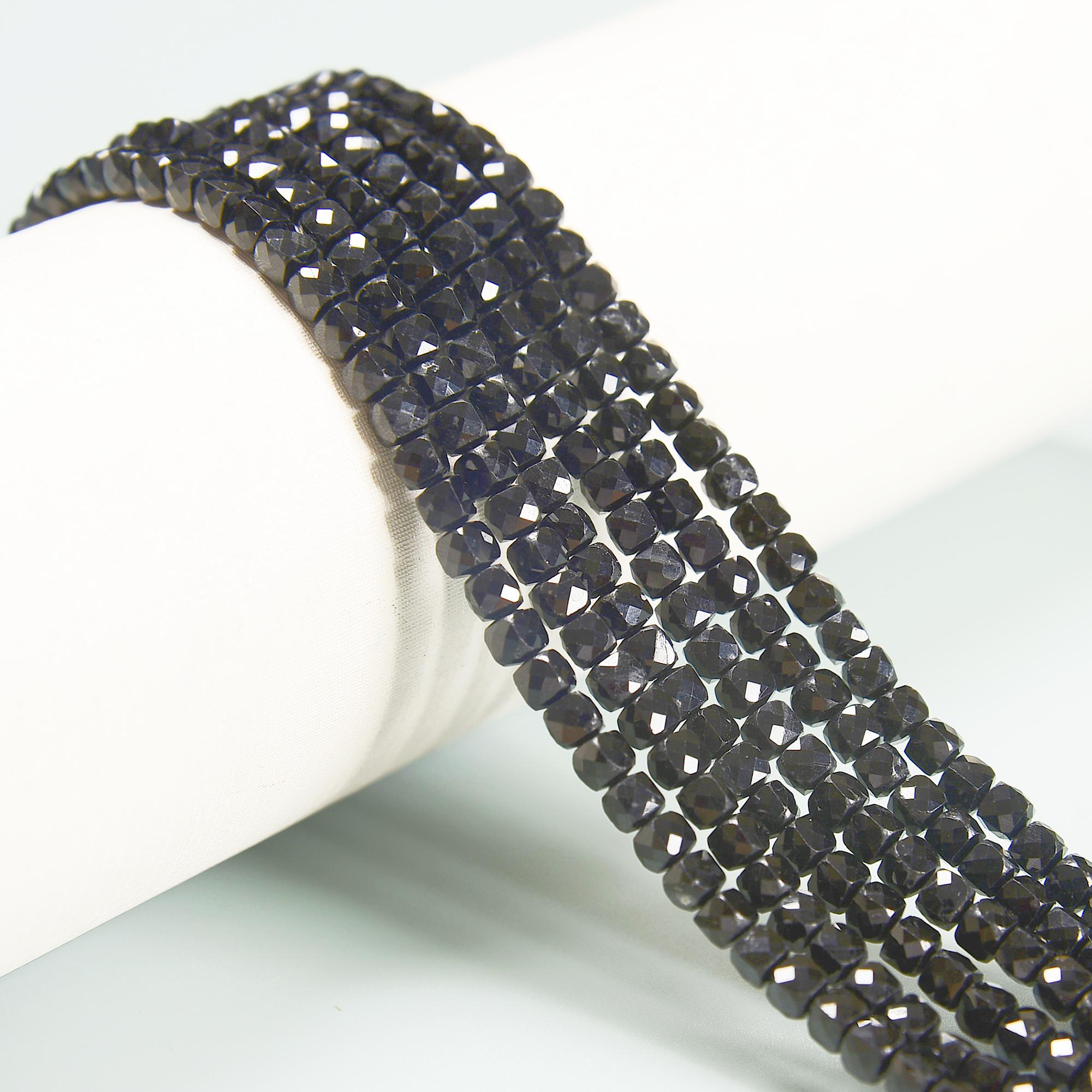 Natural Black Tourmaline Faceted Cube Beads Size 4mm 15.5'' Strand