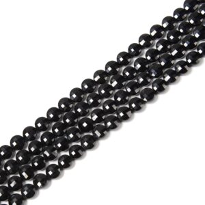 Natural Black Tourmaline Faceted Coin Beads Size 8mm 15.5'' Strand