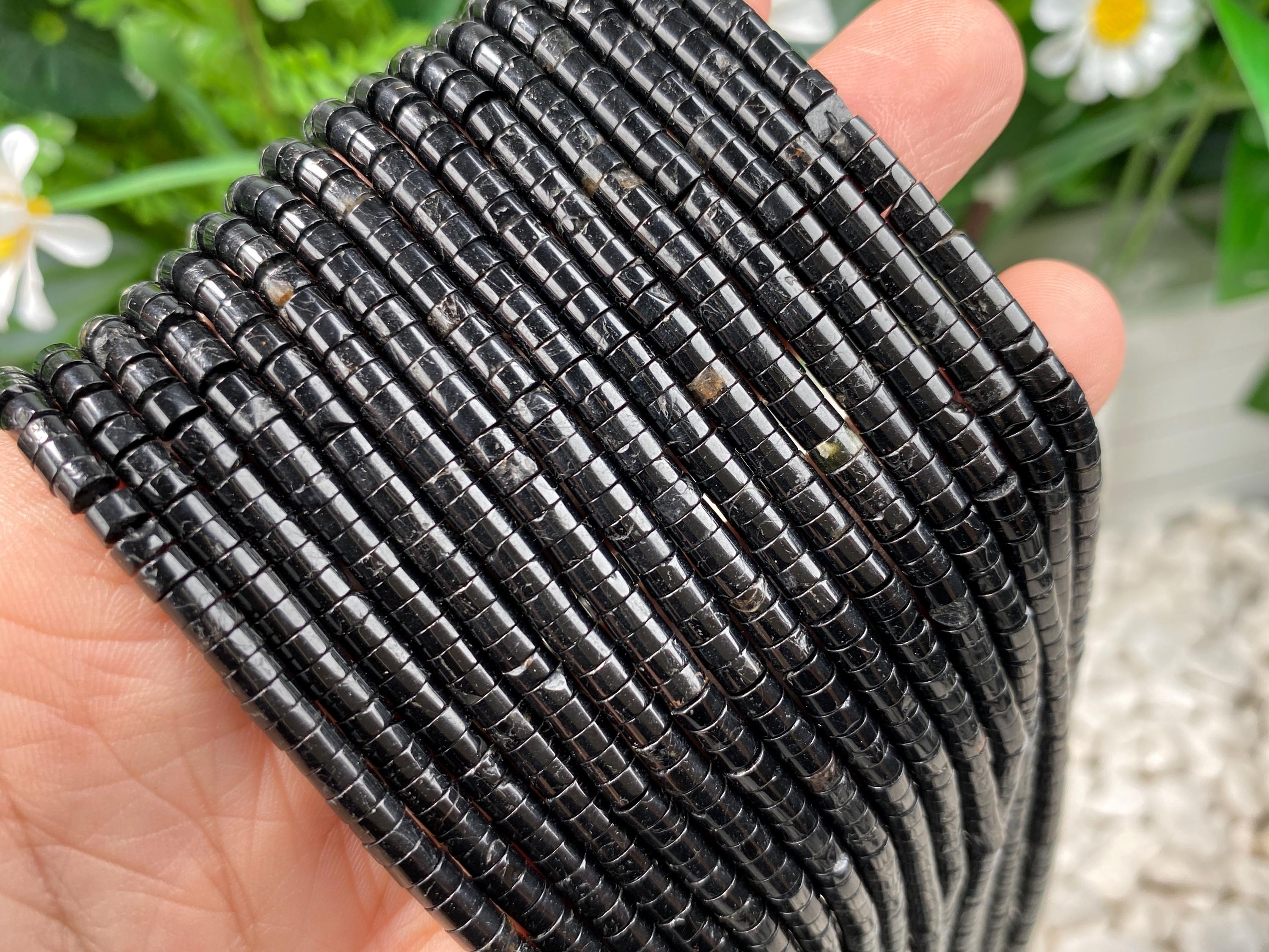 Natural 2x4mm Black Tourmaline Flat Rondelle/heishi/disc Beads,crystal Tyre Shape Necklace/bracelet Gemstone Beaded,for Jewelry Making