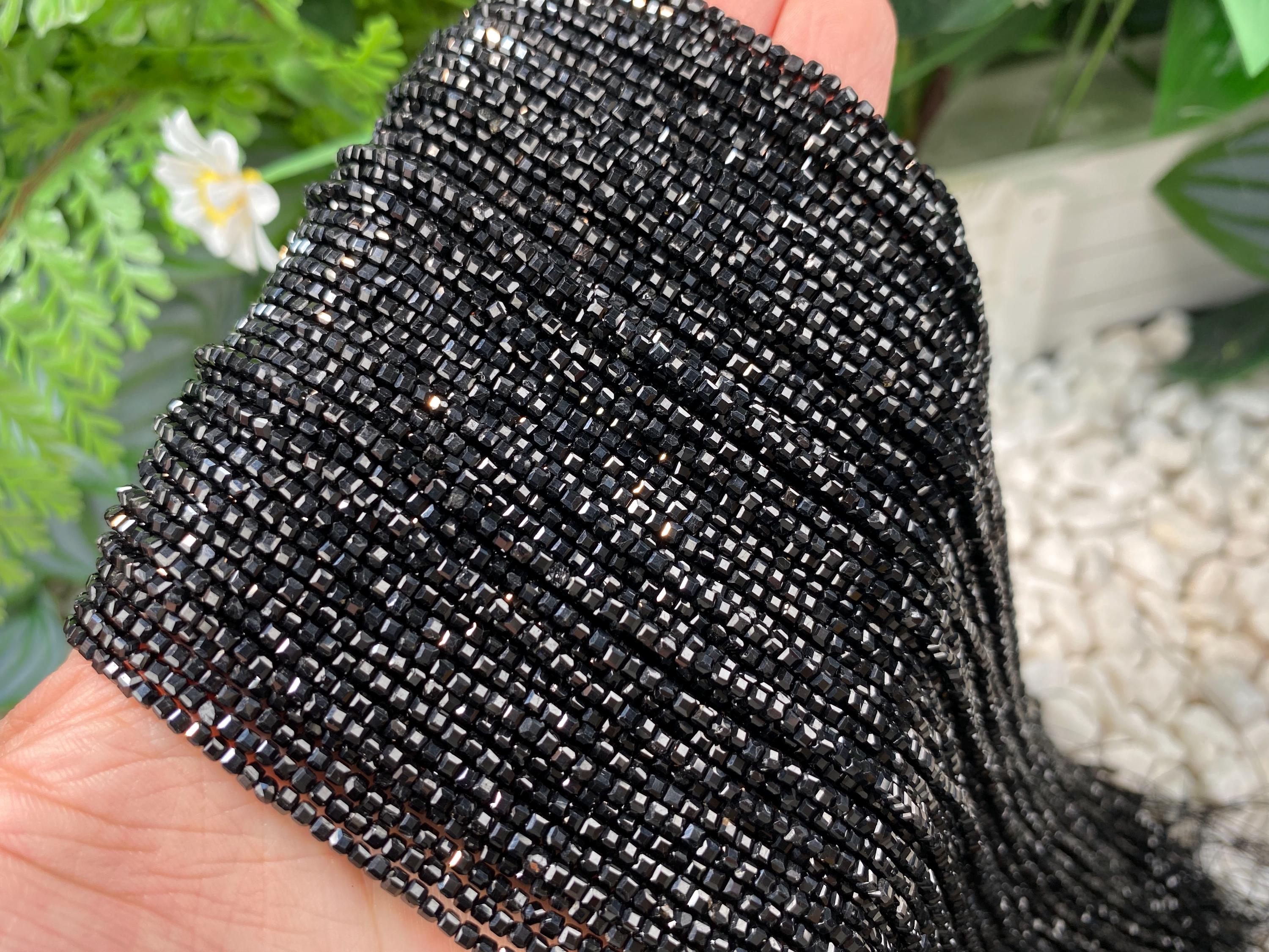 Natural 2mm Black Tourmaline Faceted Square Beads,crystals Loose Semi Precious Stone For Jewelry/neckalce/bracelets Gift Making Beads.