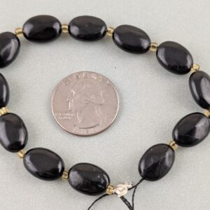 Natural Black Tourmaline Flat Oval Beads With Seed Beads, 14x10x6mm, Hole: 1mm, About 12 Pcs / 7.5'' Strand Ph2281
