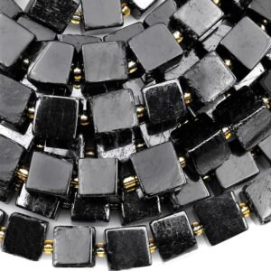 Natural Black Tourmaline 6mm 8mm 10mm Cube Gemstone Beads 15.5" Strand