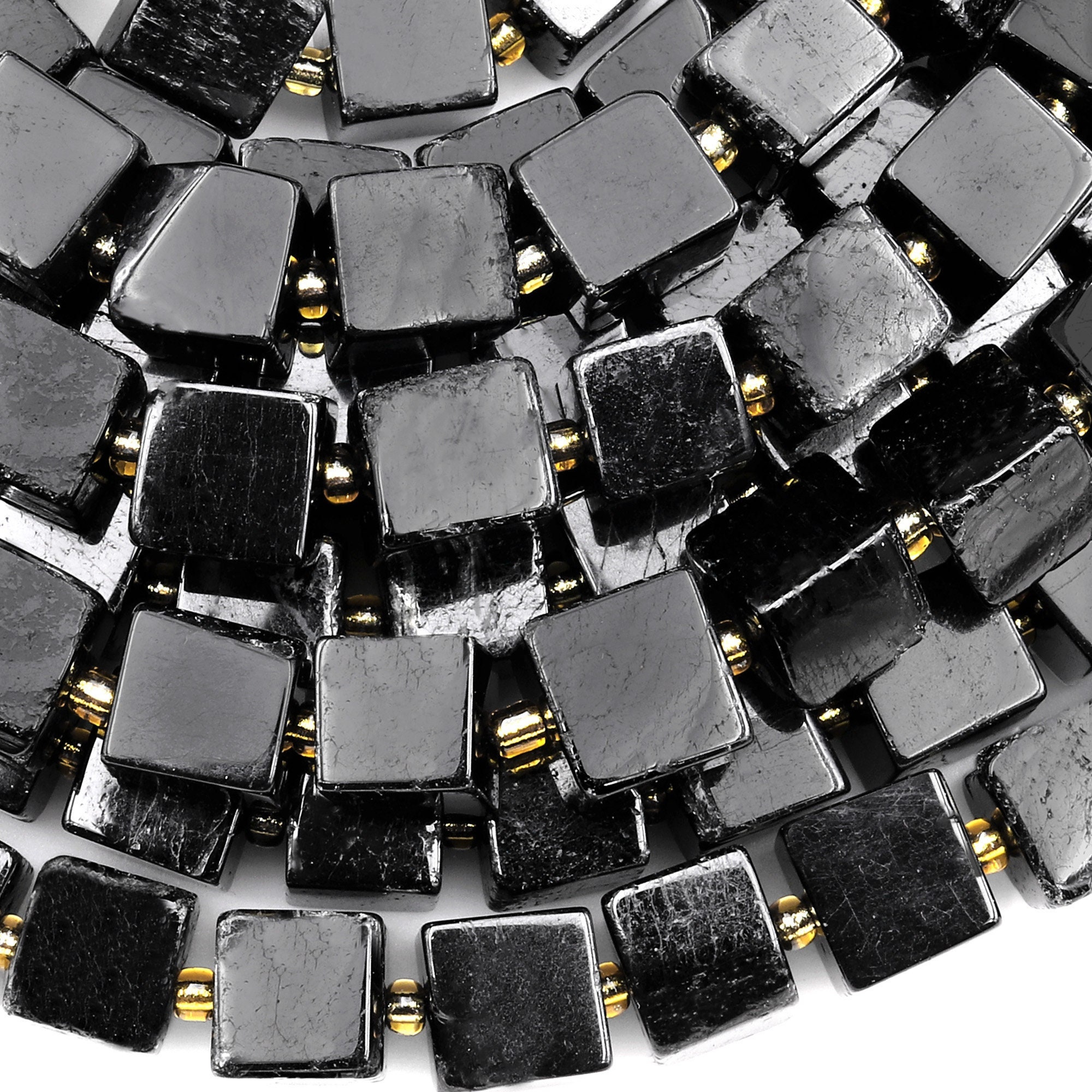 Natural Black Tourmaline 6mm 8mm 10mm Cube Gemstone Beads 15.5" Strand