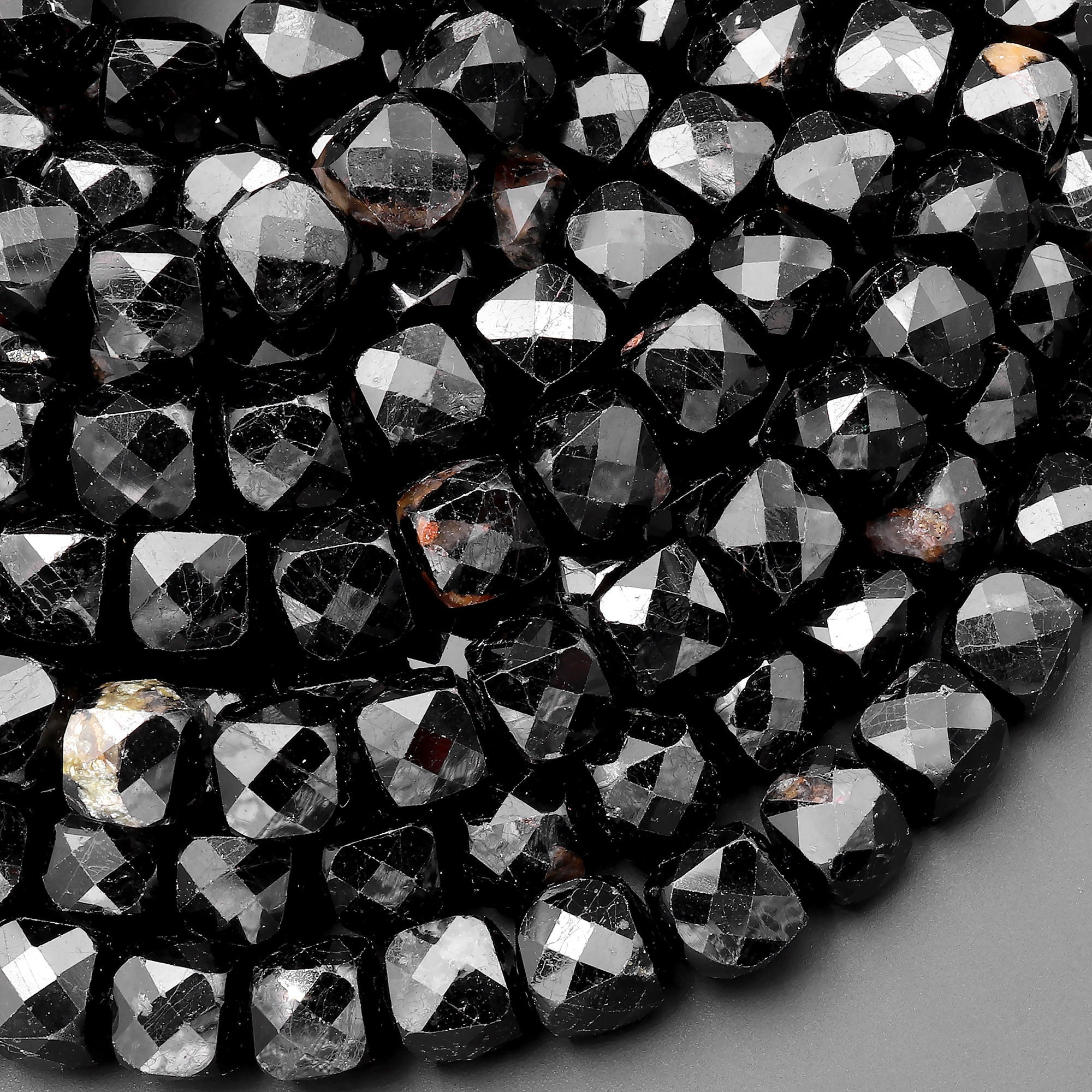 Natural Black Tourmaline Faceted 4mm 6mm 8mm Cube Beads Micro Faceted Laser Diamond Cut 15.5" Strand