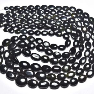 Black Tourmaline Oval Beads - 16 Inches - Natural Beautiful Smooth Black Tourmaline Oval Beads Strand - Size Is 5x6 - 7x11 Mm #1771