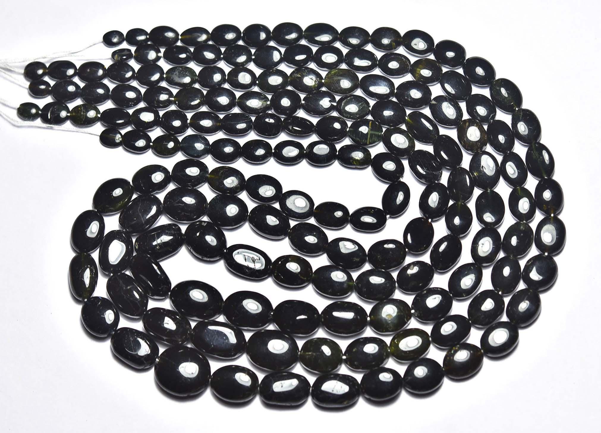 Black Tourmaline Oval Beads - 16 Inches - Natural Beautiful Smooth Black Tourmaline Oval Beads Strand - Size Is 5x6 - 7x11 Mm #1771