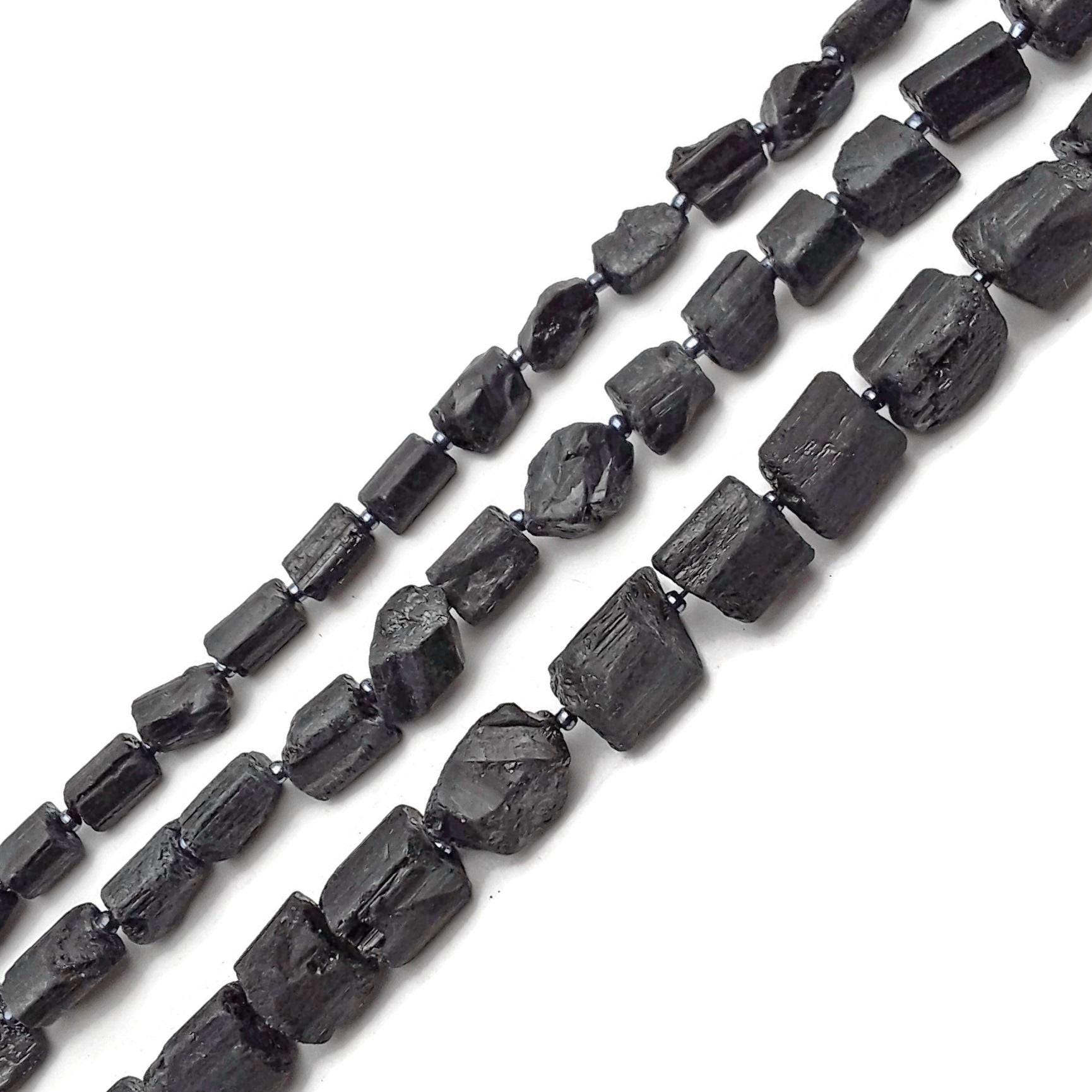Black Tourmaline Rough Irregular Cylinder Tube Beads 10mm 15mm 18mm 15.5''strand