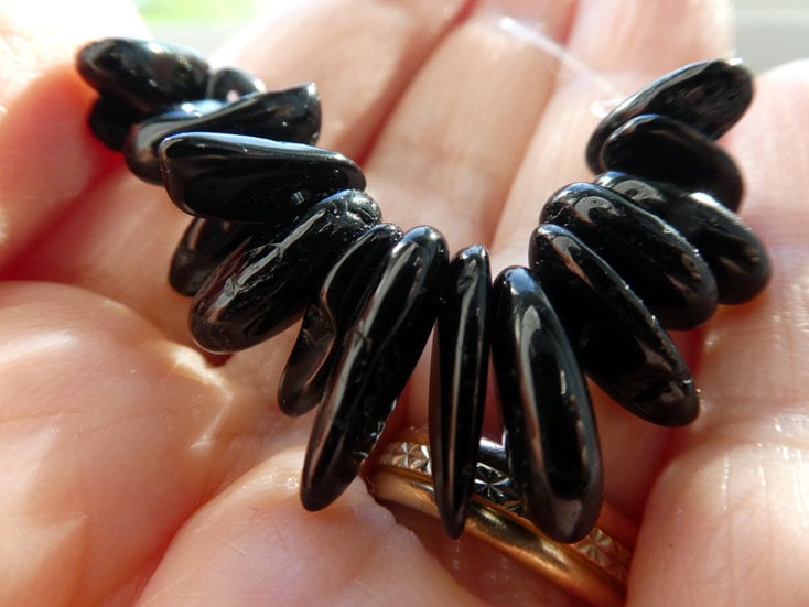 Black Tourmaline Stick 9-16mm Spike Beads -2in Strand Graduated Gemstone- Jewelry Making-craft Natural Beads