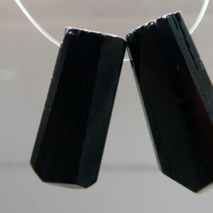 Black Tourmaline Point 19-21mm Beads -2 Pcs- Pendant Jewelry Making- Gemstone Craft Beads