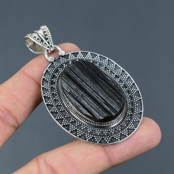 Black Tourmaline 925 Sterling Silver Pendant: Handmade Boho Gemstone Jewelry Black Tourmaline 925 Sterling Silver Pendant: Handmade Boho Gemstone Jewelry