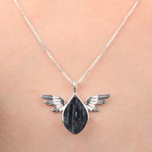 Black Tourmaline Angel Necklace: Sterling Silver Guardian Pendant