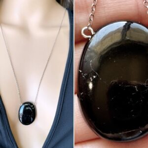 Big Raw Black Tourmaline Necklace Gold, Silver Tourmaline Pendant Necklace, Black Tourmaline Jewelry, Black Gemstone Necklace Actual Stone