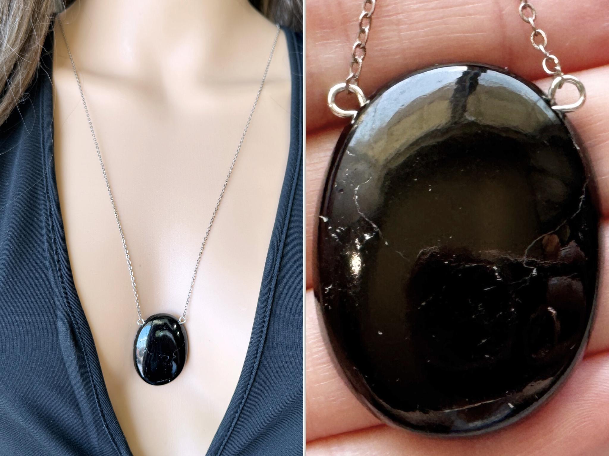 Big Raw Black Tourmaline Necklace Gold, Silver Tourmaline Pendant Necklace, Black Tourmaline Jewelry, Black Gemstone Necklace Actual Stone