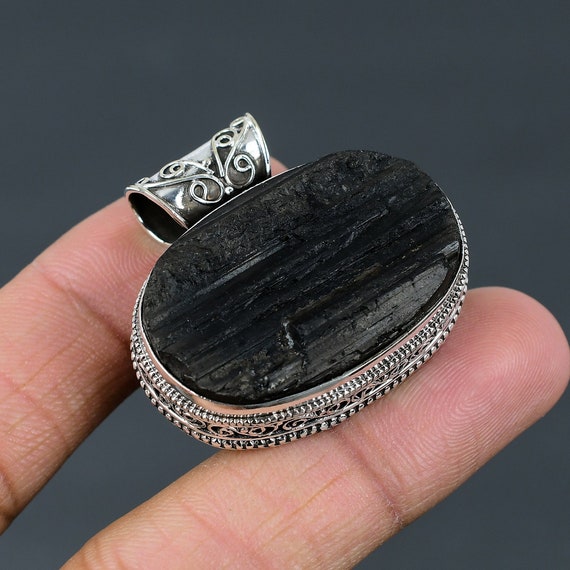 Handmade Black Tourmaline 925 Sterling Silver Pendant