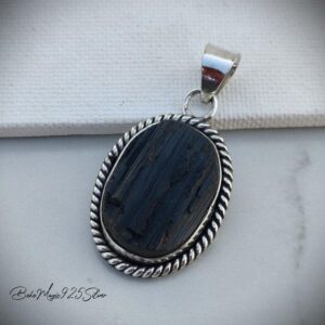 Handmade Black Tourmaline Pendant: Oval Sterling Silver Jewelry