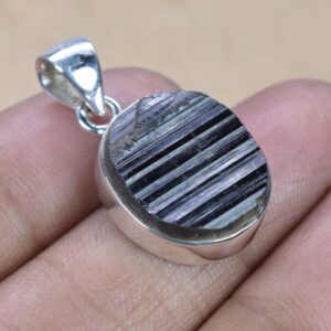 Handmade Rough Black Tourmaline Pendant: 925 Sterling Silver Oval Gemstone